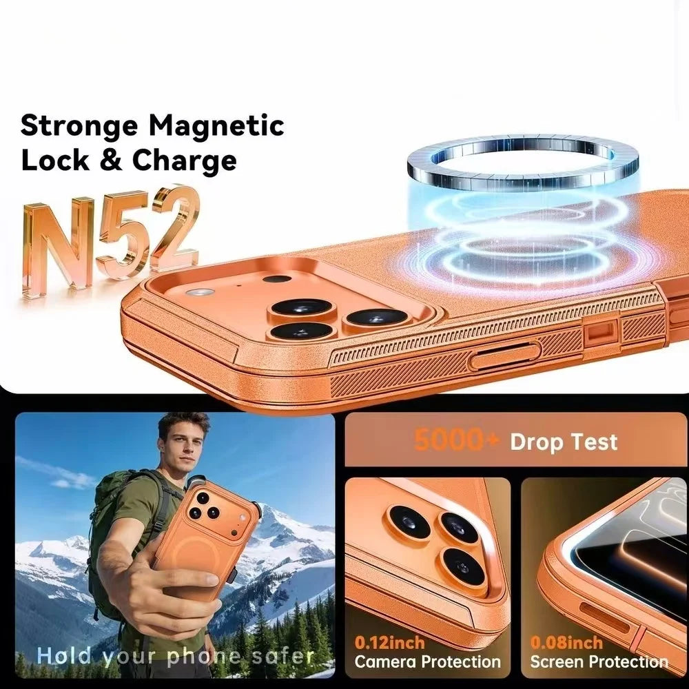 Heavy Duty Rugged Case For iPhone 11 12 13 14 15 16 17 Pro Max Plus Belt Clip Magnetic Wireless Charging Shockproof Cover