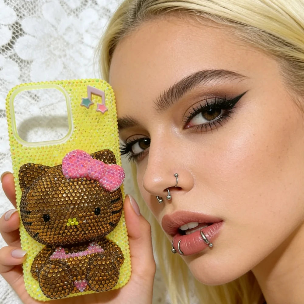 Christmas Hello Kitty Rhinestone Crystal Phone Case Chain For iPhone17 16 15 14 13 12 11Pro Max X Xs XR 7 8 Plus Transparent
