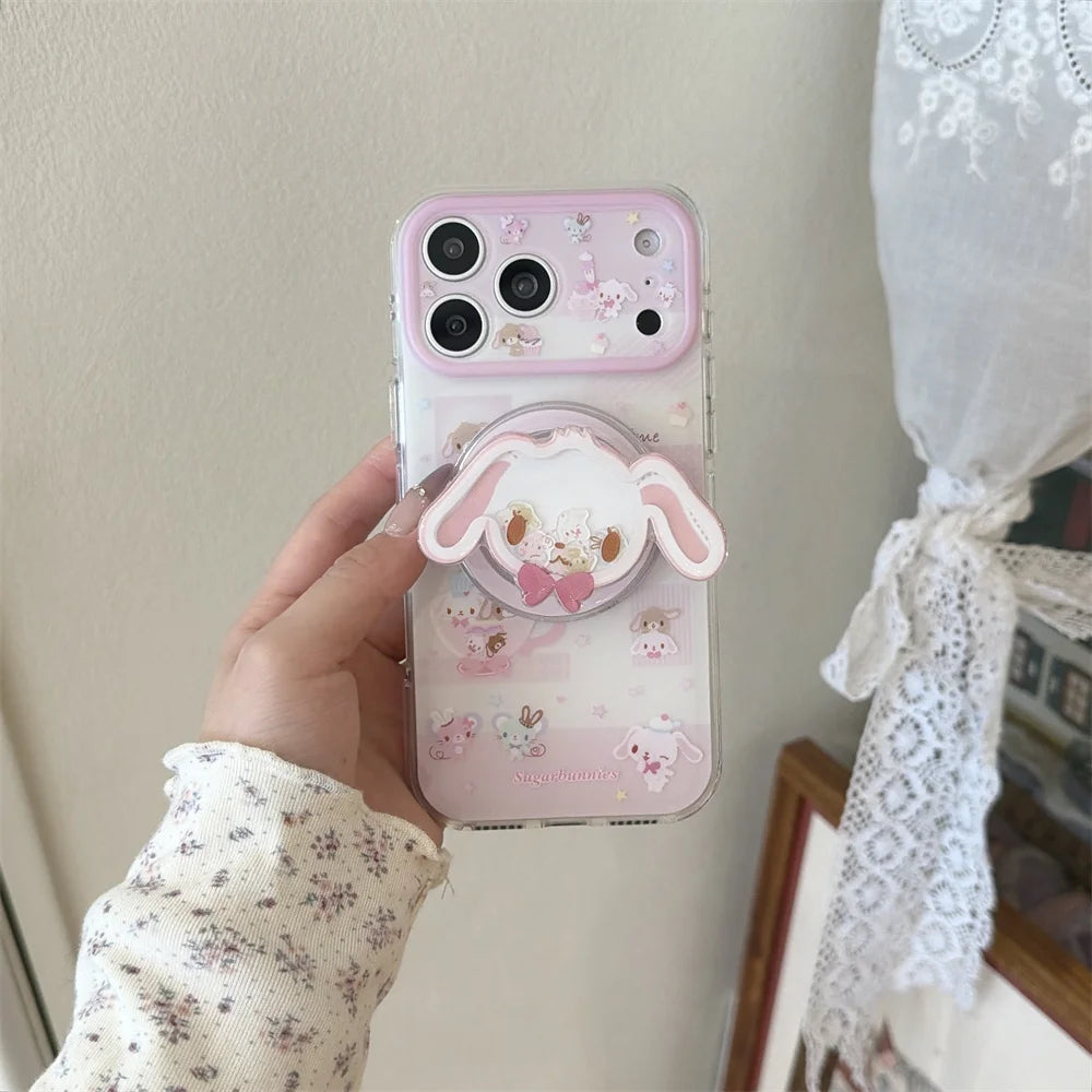 Kawaii Dessert Bunny Magnetic Phone Case for iPhone 17 16 15 Max 16 Pro Max 17 Pro Cases With Magsafe Shake Stand Cartoon Cover