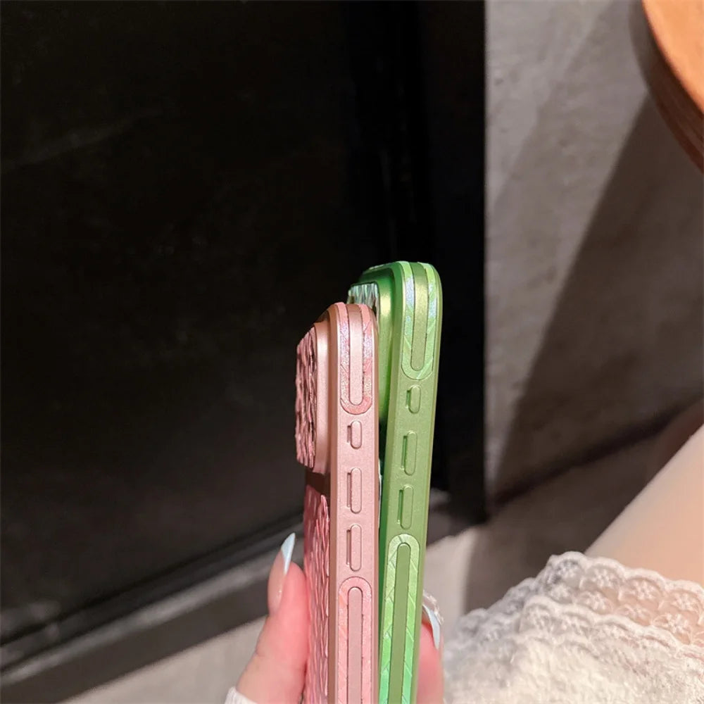 Gradient Colorful Laser Grid Pattern Phone Case For iPhone 17 Pro Max 16 15 Pro 14 13 Candy Color Shockproof Lens Protect Cover