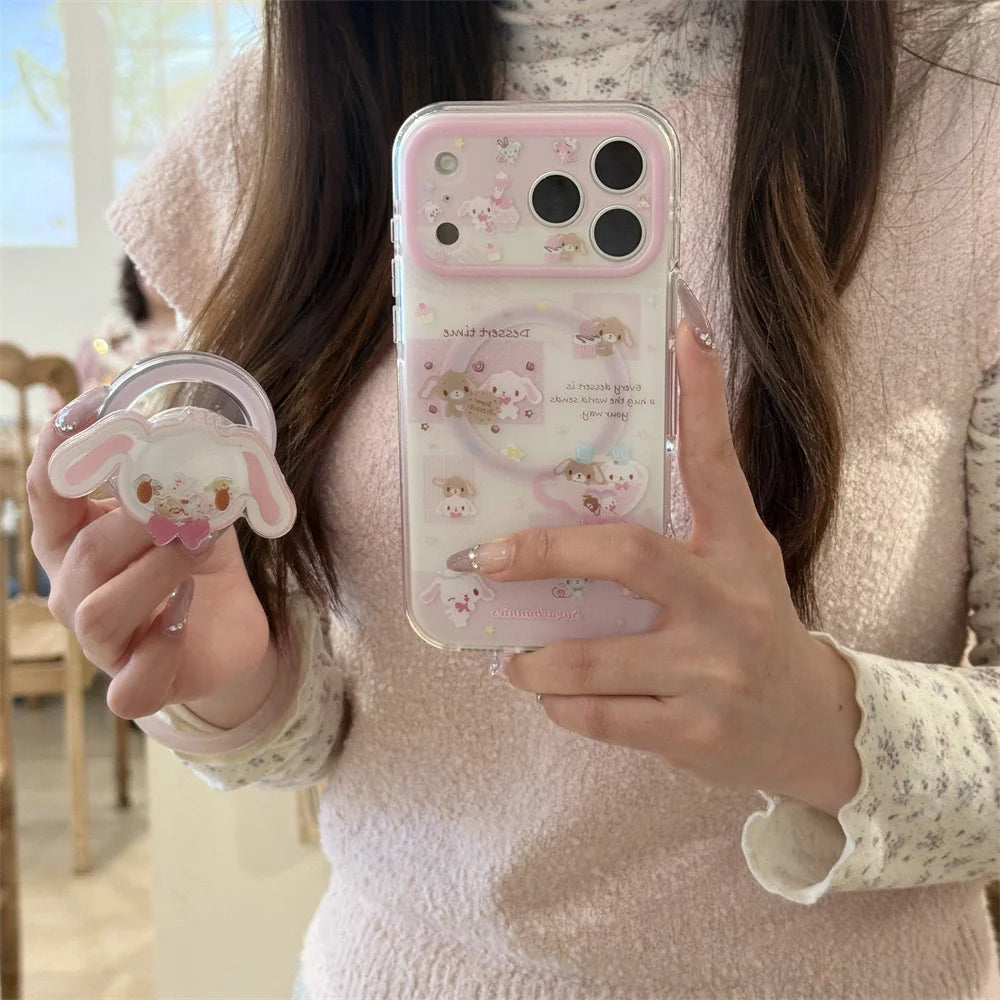 Kawaii Dessert Bunny Magnetic Phone Case for iPhone 17 16 15 Max 16 Pro Max 17 Pro Cases With Magsafe Shake Stand Cartoon Cover