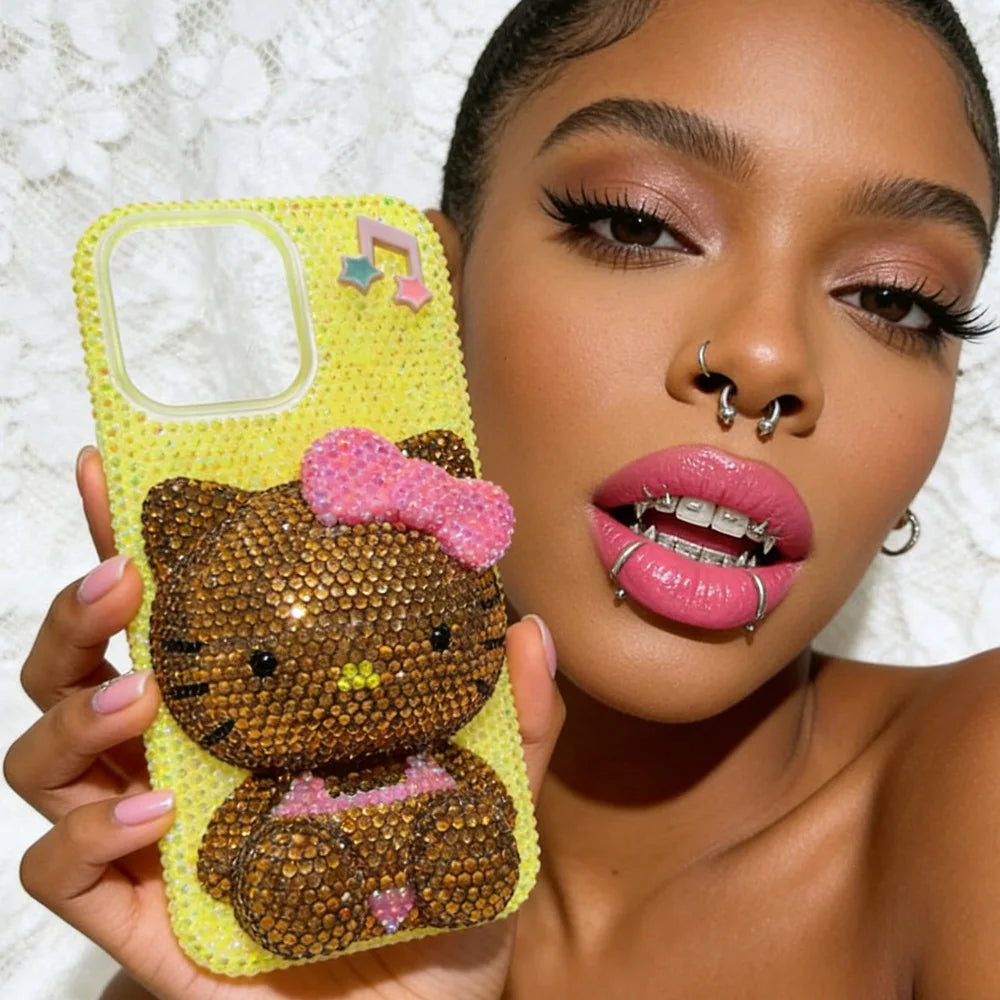 Christmas Hello Kitty Rhinestone Crystal Phone Case Chain For iPhone17 16 15 14 13 12 11Pro Max X Xs XR 7 8 Plus Transparent