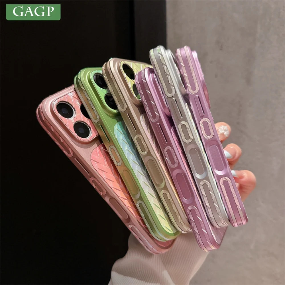 Gradient Colorful Laser Grid Pattern Phone Case For iPhone 17 Pro Max 16 15 Pro 14 13 Candy Color Shockproof Lens Protect Cover