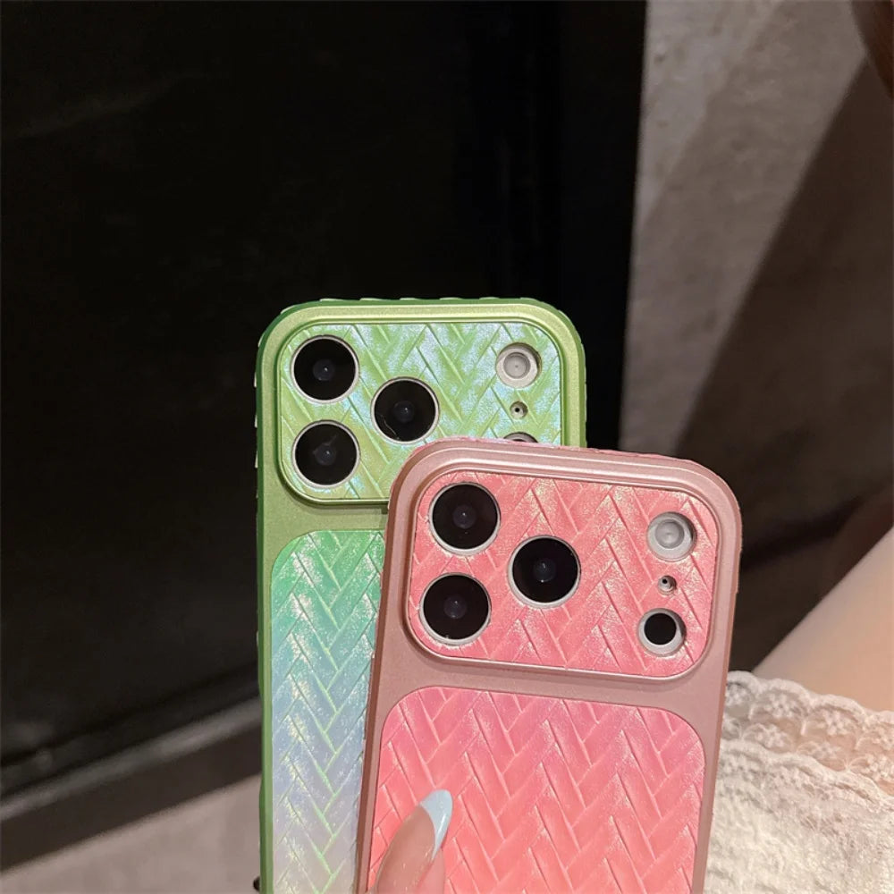 Gradient Colorful Laser Grid Pattern Phone Case For iPhone 17 Pro Max 16 15 Pro 14 13 Candy Color Shockproof Lens Protect Cover