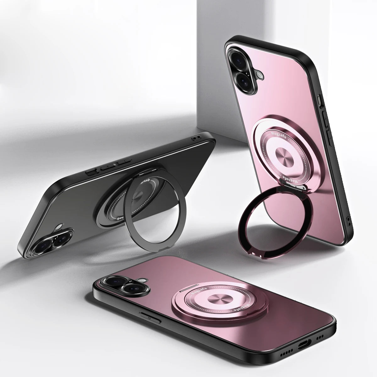 360 Rotating Magnetic Stand Phone Case for iPhone 17 15 14 13 16 Pro Max for Magsafe Stress Relief Ring Holder Shockproof Cover